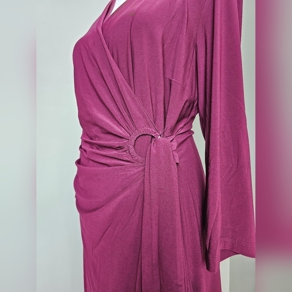Womens Nina Leonard Faux Wrap Dress BURGUNDY WINE | MEDIUM | Party Dress - Picture 3 of 8